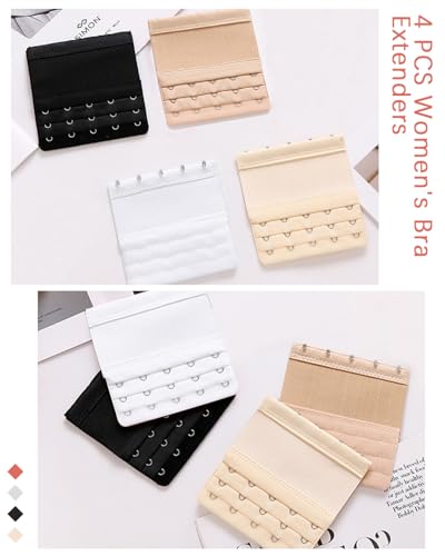 4 PCS Women's Bra Extenders 5 Hooks Soft Stretchy Bra Extension Strap Bra Strap Extender Bra Extenders 5 Hooks Plus Size 3 Rows Elastic Bra Band Hook4
