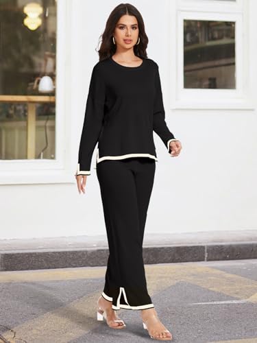 Knit Lounge Sets for Women Long Sleeve Sweater Pajama Sets Sweatsuits 2 Piece Pant Sets Casual Tracksuit Travel Outfits4
