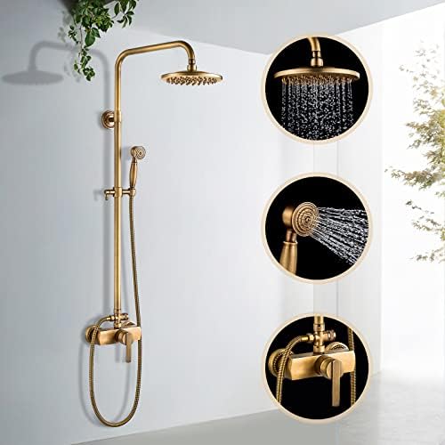 Solepearl Antique Brass Shower System, Vintage Luxury Brass Shower Faucet Set, Shower Mixer Tap with Rainfall Shower Head, Handheld Shower, Rain Shower Mixer Set - Antique Brass