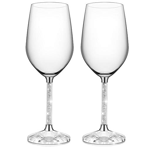 Erwei IFOLAINA Rotweingläser Set mit 2 bleifreien 15 Unzen Stielgläsern mit langem Kristalldiamantstiel - Geburtstags-, Jubiläums- oder Hochzeitsgeschenke