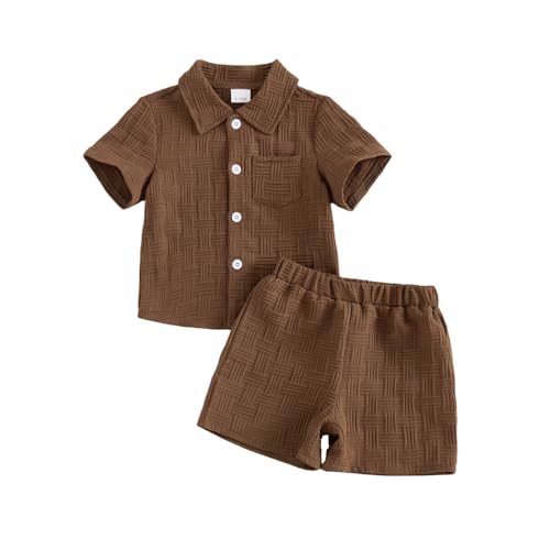 Thorn Tree Toddler Boy Outfit Button Down Shirt Short Sleeve Tops Elastic Waist Shorts Solid Baby Clothes Summer Outfits