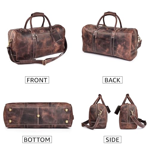 LEATHER VILLAGE Genuine Leather 18 Inch Office Laptop Bag & 24 Inch Travel Duffel Bag Set – Men’s Business and Overnight Bags – Cherry Duffel Bag and Black Laptop Bag – Pack of 22