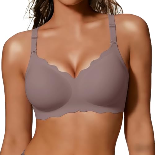 COCOMARTS Jelly Minimizer Bras for Women No Underwire Scalloped Push Up Wireless Bralettes Seamless Comfort Everyday Tshirt Bra Grey Large