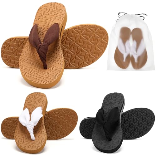 3 Pairs Flip Flops for Women Arch Support Thong Sandals with Bags Comfortable Cushion Summer Beach Sandals Bohemian