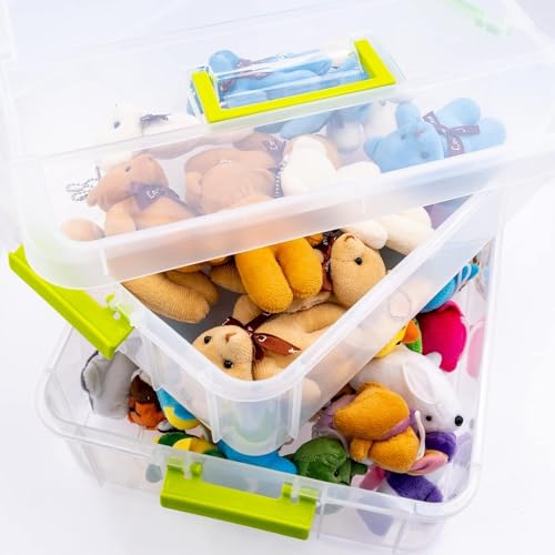 Image of Golden bird plastic boxes for Storage transparent, Space Saving Organiser with Lid Portable & Stackable for Jewelry, Beads, Crochet, Sewing, Scrapbooking DIY Craft (3 tier, Green)