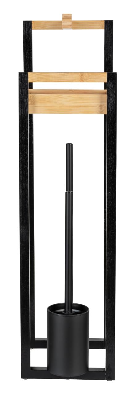 WENKO Stand WC-Garnitur Mod. Braidi 4in1 FSC Zertifiziert aus Bambus mit Toilettenbürste Rollenhalter und Ablage Maße 26 x 75,5 x 20 cm Farbe Natur Schwarz