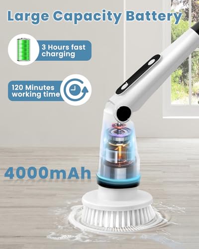 TEKXDD Electric Spin Scrubber, Bathroom Scrubber Electric Shower Scrubber for Cleaning Tub/Tile/Floor/Sink/Window丨Power Scrubber X03 Turbo Cordless with 8 Cleaning Brush Heads,3 Speeds Up to 450RPM - Image 3