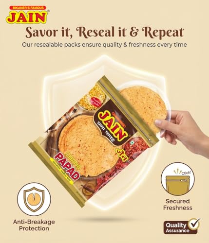Image of JAIN Chana Papad, 400g, Papad Size-7.5 Inches, Handmade, Zipper Packing, No Preservatives, Contains 35-40 Papads Per Pack