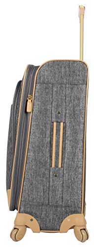 Nicole Miller Designer Luggage Collection - Expandable 24 Inch Softside Bag - Durable Mid-sized Lightweight Checked Suitcase with 4-Rolling Spinner Wheels (Paige Silver)