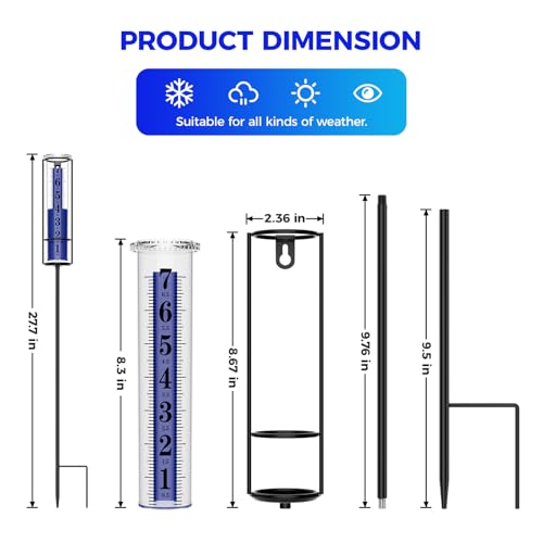RASKOO Upgraded Rain Gauge, Really Freeze Proof Rain Gauge Outdoor Best Rated, Large Clear Numbers Rain Gauges for Yard with Stake, Adjustable Height Rain Measuring Tool for Garden, Lawn, Easy to Use - Thumbnail 6