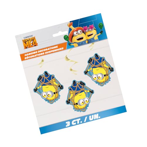 Image of Despicable Me Hanging Swirl Decorations, 26 inch (Pack of 3) - Eye-Catching Yellow & Blue Design, Perfect for Indoor & Outdoor Use