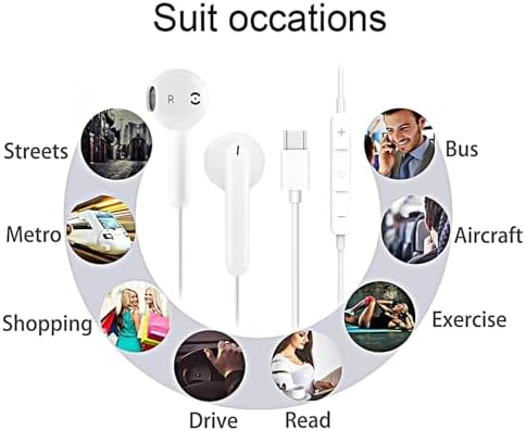 USB C Headphones Wired Earbuds for iPhone 17/16 Plus/15 Pro Max, USBC Headphone Type C Earphones with Mic &Volume Control Compatible with Samsung Galaxy S23 S22 S21 FE iPad Pro Huawei Google Pixel - 4