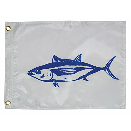 Taylor Made Fisherman's Catch – Drapeau de bateau blanc au thon blanc, 30,5 x 45,7 cm, nylon hydrofuge 200 deniers, tissu sérigraphié, décoratif pour marine, bateau, port de plaisance, décoration de