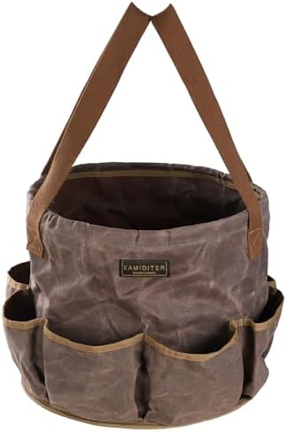 Waxed Canvas Garden Organizer Bag - Waterproof Bucket Tool Bag Po...