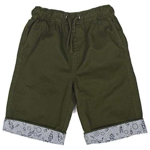 Bienzoe Boy's Summer Elastic Waist Print Cuff Twil Shorts Green Size 14 Cover
