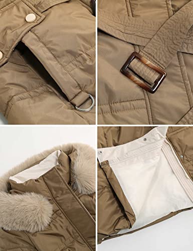 Wyeysyt Women's Down Puffer Coat With Faux Fur Hood, Winter Warm Removable Hooded Parka Slim Maxi Over Knee Thicken Jacket(Brown-L) #TOP3