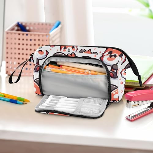 Image of SUABO Big Capacity Pencil Case,Cute Red Panda with Bubble Tea Cartoon Pen Bag Pouch Holder Stationery Bag School College Office Organizer for Teen Adults Student