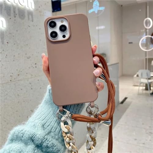 Sangle lanière iPhone 13 étui marbre marron silicone chic