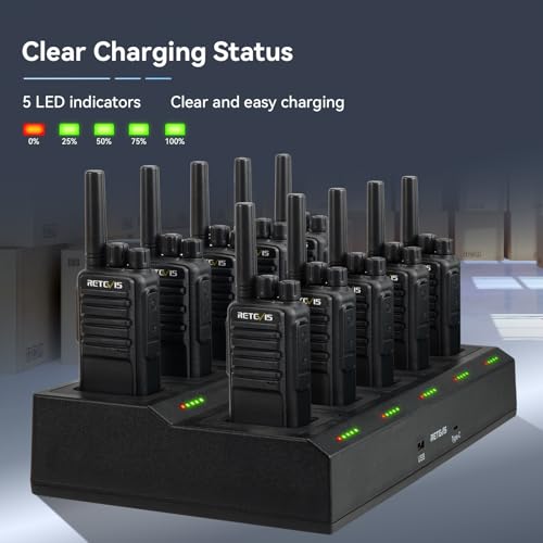 Retevis NR610 Radios Walkie Talkie, with 10 Way Charger, PMR446 Walkie Talkies USB-C, AI Intelligent Noise Reduction, VOX, Rechargeable 2 Way, Security Radios for School, Factory (Black, 10 Pcs) - Image 6