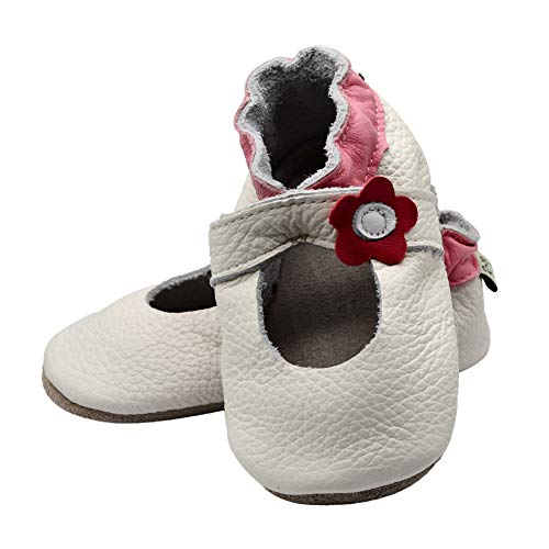Ievolve Baby Shoes Baby Toddler Soft Sole Prewalker Baby First Walking Shoes Crib Shoes Baby Moccasins(Mj White Flower, 6-12 Months) #TOP2