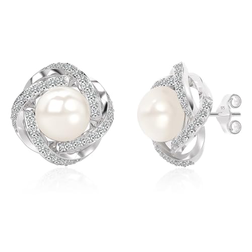 Image of TRUESILVER ACPL 925 Sterling Silver BIS Hallmarked Stud Earrings for Women & Girls |Sparkling Stone Embellished Elegant Design | Lightweight Daily Wear Jewellery | Gift for Women