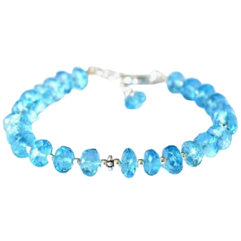 Bracelet topaze bleue 6mm, le cadeau idéal en perles rondelles et fermoir argenté pour homme femme