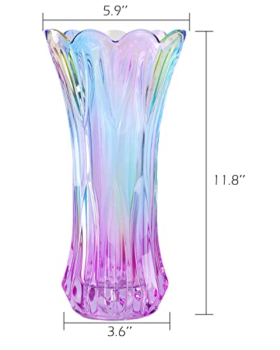 Whjy 12 Inch Decorative Crystal Glass Colorful Vase For Centerpieces,Smoking, Flower Arrangements,Home Decor,Wedding Or Gift Phoenix Tail Shape Thickened And Heavy #TOP1