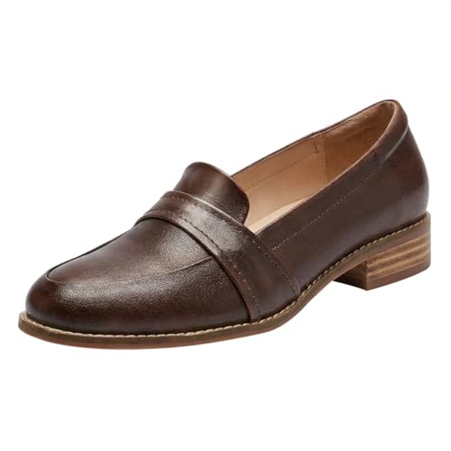 Image of Mona flying Women's Leather Dress Penny Loafers Slip On Flats Office Shoes
