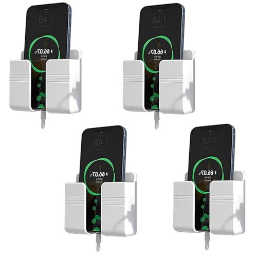 Image of WALLVIEW TECH Pack of 4 Wall Mounted Mobile Holder Storage Case for Remote, Wall Mounted Mobile Stand /Multi Purpose Stand with Hole for Phone Charging (White)