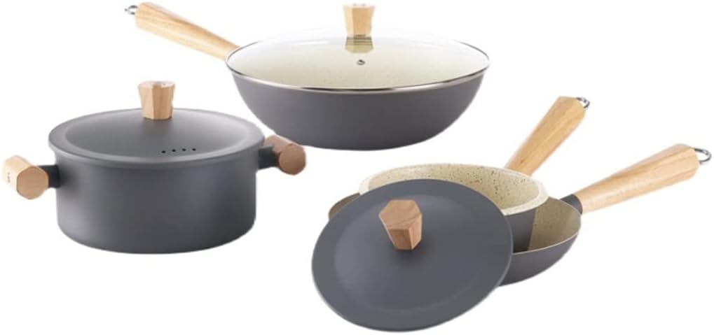 cookware set Pot Set Set Milk Pot Soup Pot Iron Non-stick Frying Pan Soup Pot 4 Pot Set With Cover Kitchen Cooking Pot (Color : A, Size : See description) (A See description)