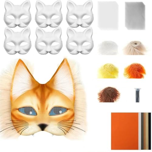 Masques Therian Chat Renard, Masques de Déguisement à Fourrure à Peindre, Kit d'Arts et Artisanat de Masque Animal, Kit de Matériel de Masque Therian Chat...