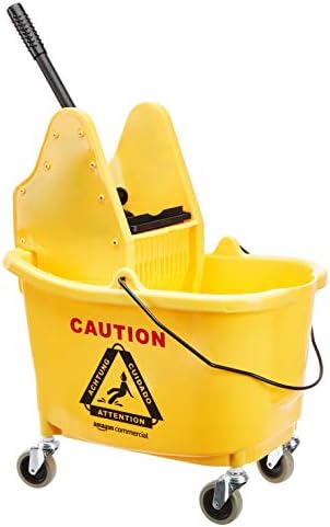 AmazonCommercial Mop Bucket and Down Press Wringer Combo, 35-Quart, Yellow