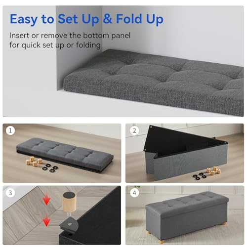 Image of BRIAN & DANY 43 Inches Folding Storage Ottoman Bench, Ottoman with Storage Bench for Bedroom, Living Room, Entryway, Foot Rest with Legs, Dark Gery