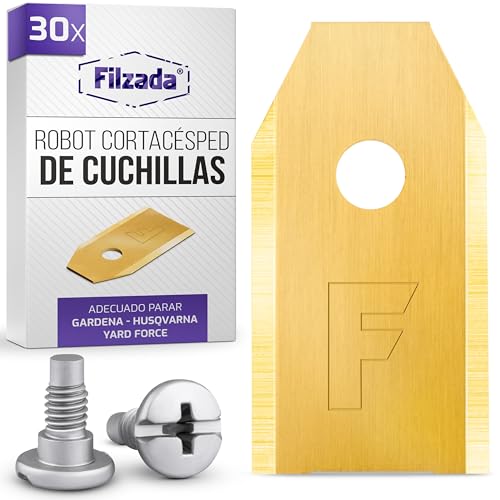 Filzada® 30x Cuchillas de Corte de Titanio - Larga Vida Adecuada para Husqvarna® / Gardena® - Cuchillas de Recambio para el Robot cortacésped + 30 Tornillos