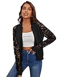 spitzenjacke grau Stil: Sexy GORGLITTER Jacke Damen Herbst Elegant Spitzenjacke Jacke Mit Reißverschluss Leichte Bomberjacke Dünne Jacke Mit Spitze Schwarz S