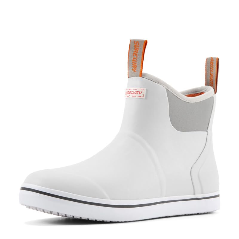 Image of SUREWAY Men's Waterproof Ankle Deck Boots | Lightweight, Professional Slip Resistant, Neoprene Rubber Rain Boots
