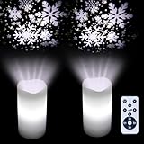 XingsLight Flameless Candles with Snowflake Projector Lights Battery Operated LED Candle with Remote and Timer, Christmas Decorations,2 Pack