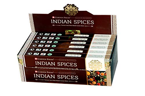 Garten Frisch Räucherstäbchen für indische Gewürze - 180 g Box - 12 Packungen mit je 15 g pro Box - Prämie handgerollte natürliche Räucherstäbchen Cover