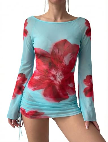 Image of ZAFUL Womens Swimsuit Cover Up Dress Off Shoulder Hollow Coverup Bathing Suit Mesh Swim Beach Dress