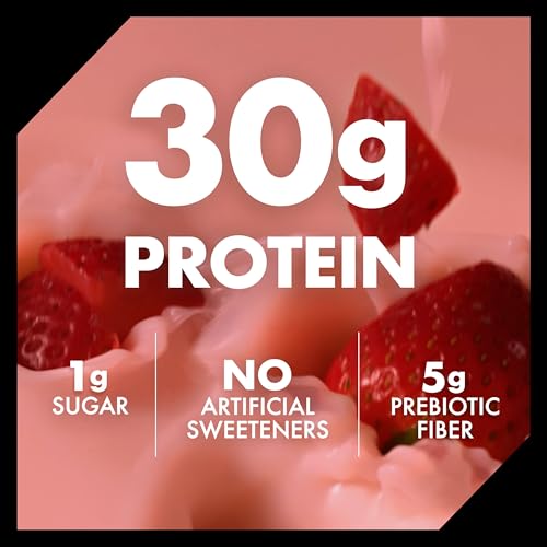 Image of Oikos 30g Protein Shake, Strawberry, High Protein Drinks, Shelf Stable, Ready to Drink, 5g Prebiotic Fiber, 12 fl oz Bottle, 4 Count​