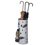 SONGMICS Metal Umbrella Holder, Round Umbrella Stand Rack, with Drip Tray and Hooks, 7.7 x 7.7 x 19.3 Inches, Silver Gray ULUC23S