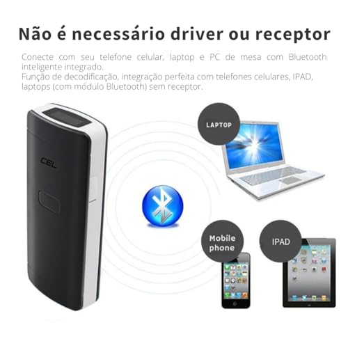 Leitor de Codigo de Barras Bluetooth 1D 2D Qr Code Sem fio Celular PC Tela Papel