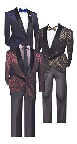 Vinci 1 Button Single Breasted Regular Fit Metallic Floral Pattern Sport Coat Bf-1-Gold-Large #TOP1