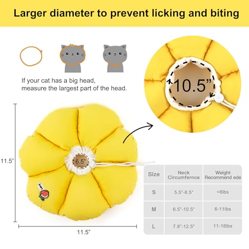 Image of HiDREAM Cat Cone Collar,Cute Waterproof Elizabethan e Collar for Cats,Anti-Bite Lick Wound Healing Safety Cat Recovery Collar,Yellow Flower All-Season Style