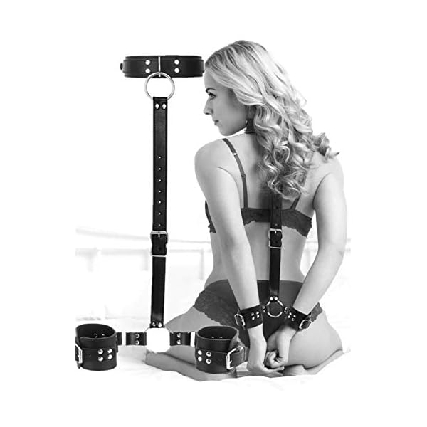 BDSM Halsband Handschellen Sex Bett - DRAGOSTI® - Leder bondage fessel set, Abnehmbaren Handfesseln und Halsband, sex spielzeug für die frau, paare