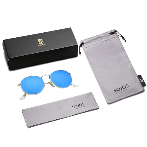 Image of SOJOS Small Round Polarized Sunglasses for Women Men Classic Vintage Shades | Lightweight Stainless Steel Frame UV400 Sun Protection Adjustable Nose Pads SJ1014