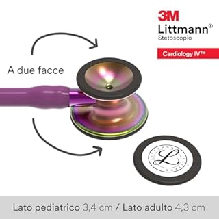 3M Littmann Stetoscopio diagnostico Cardiology IV, testina con finitura arcobaleno, tubo auricolare prgna, connettore viola e archetto nero, 69 cm, 6205