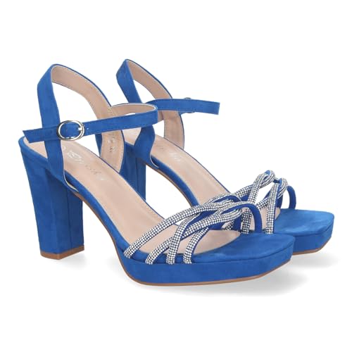 shoes&blues.es 81222-Sandalias de Mujer de Fiesta con Tacon, Adornos Brillantes, Cierre de Hebilla y Puntera Abierta, Ideal para Eventos.. Talla 37 Azul