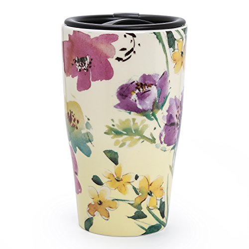 Minigift Ceramic Coffee Mug，Flower Travel Cup With Lid，Handmade Milk Tea Mug 16Oz-Colorful #TOP3