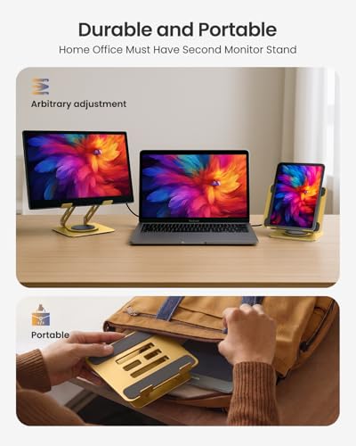 Image of LOXP Metal Tablet Stand, 360 Rotating iPad Stand with Heavy-Duty Base, Tablet Holder Compatible with 4.0-16.9 inch Device, iPad Pro Air Mini, Kindle, Surface Tablet, Portable Monitors - Gold